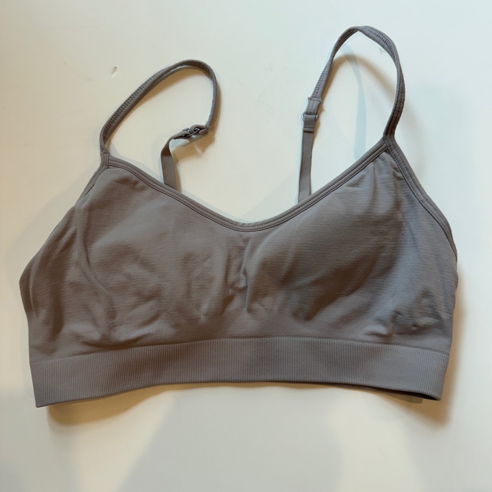 Athleta Renew V-Neck Bralette Grey Taupe Seamless Wireless Yoga Bra Small